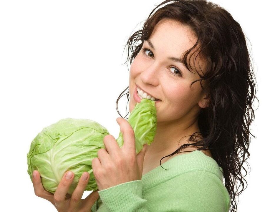 Girl eating cabbage breast